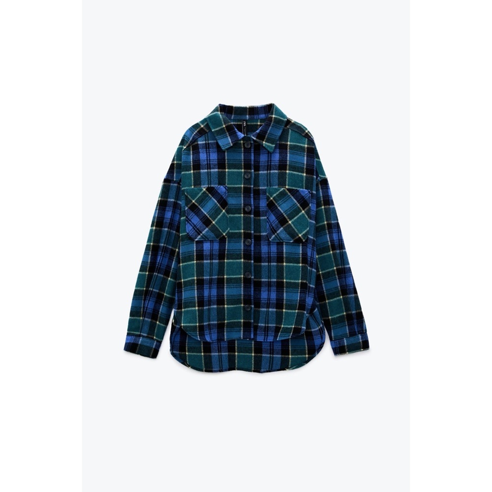 ZARA Oversized Green and Blue Oversized Shirt Shacket NWT - Picture 5 of 11